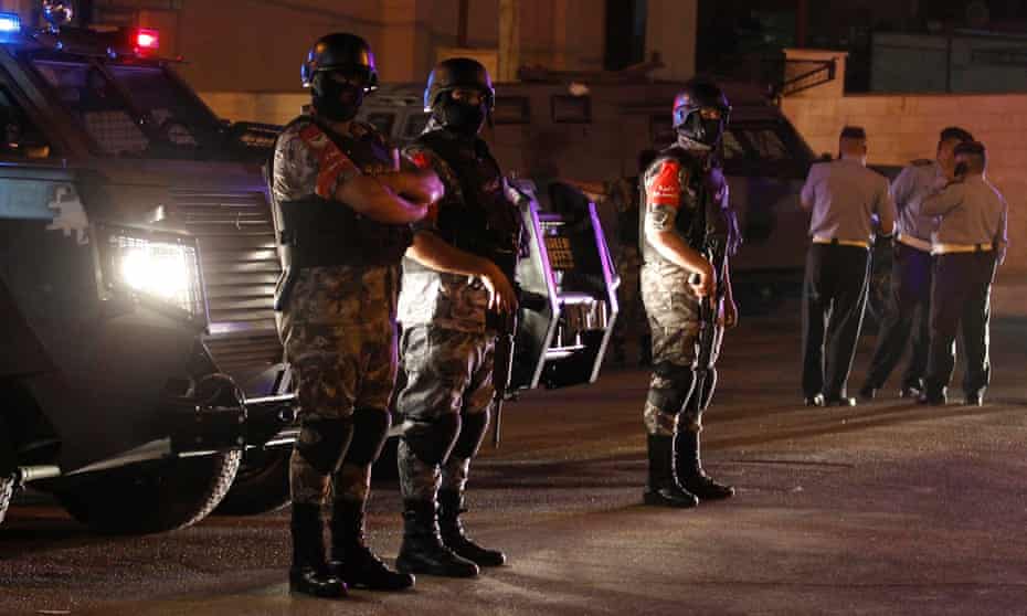 Jordanian security forces deployed at the Israel embassy in Amman.