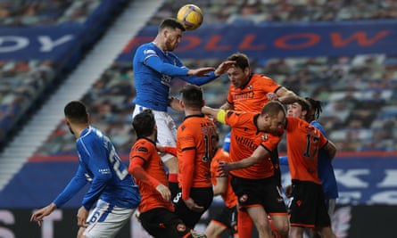 Dundee United defending against Rangers in February 2021