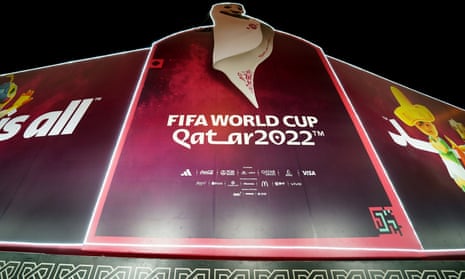 A sign in Qatar on Tuesday advertising the World Cup, which starts on Sunday.