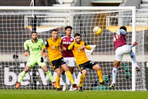 Aston Villa’s Jacob Ramsey fires over.