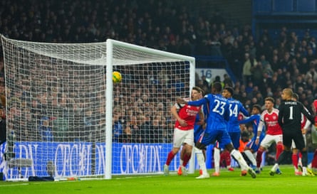 Ben White watches his header find the Chelsea net as Arsenal once again scored from a set piece.