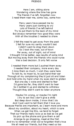 A poem dedicated to friends past, hopefully to return.