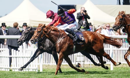 Desert Hero ridden by Tom Marquand wins the King George V Stakes from Valiant King