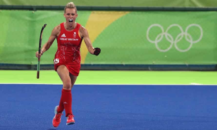 Danson celebrates after scoring her second goal during Great Britain’s 3-0 semi-final win over New Zealand at the 2016 Rio Olympics.