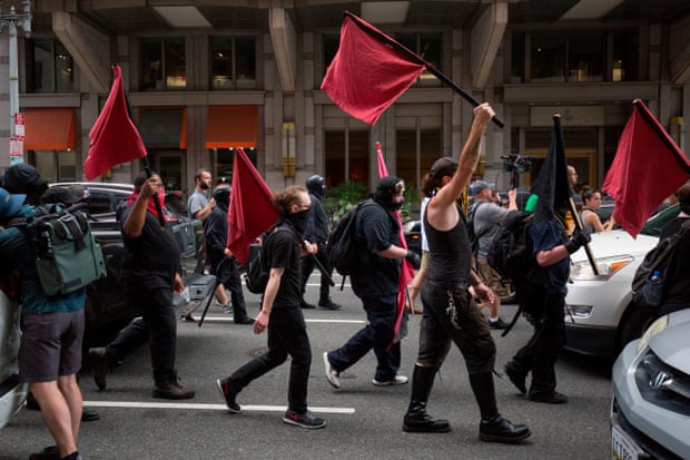 Members of an anti-fascist or Antifa march in Washington DC in 2019.