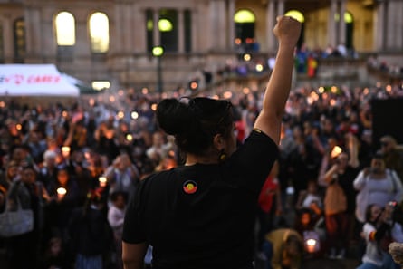 Supporters take part in a vigil to mourn the death of Noongar-Yamatji schoolboy Cassius Turvey at the Town Hall in Sydney, Australia