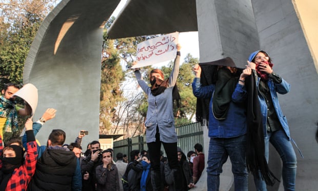 People protest against the high cost of living in Tehran, Iran.