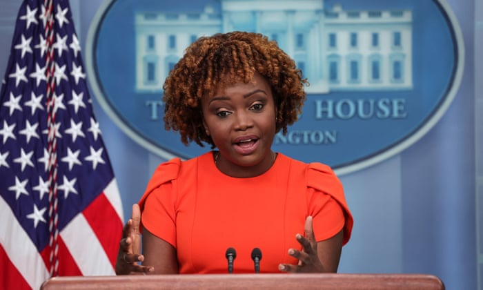 Karine Jean-Pierre addresses media at the White House on Monday.