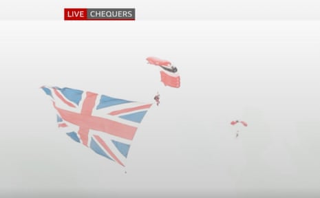A Red Devils parachutist landing at Chequers