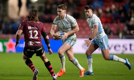 Leinster’s Jordie Barrett on the attack in their win at Bristol.