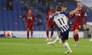 Brighton & Hove Albion’s Leandro Trossard pulls a goal back.