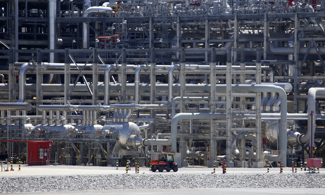 A network of piping that makes up pieces of a ‘train’ at Cameron LNG export facility in Hackberry, Louisiana, in March.