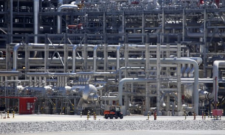 A network of piping that makes up pieces of a ‘train’ at Cameron LNG export facility in Hackberry, Louisiana, in March. 