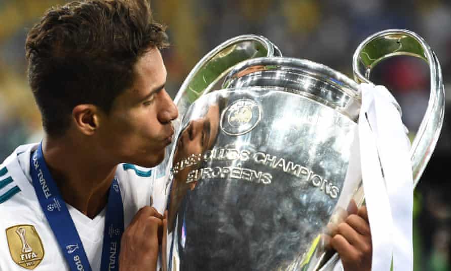 Raphaël Varane celebrates after winning the 2018 Champions League final. The Real Madrid defender has won the tournament on three other occasions, though he missed the 2016 final.