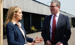 Keir Starmer and Natalie Elphicke pictured speaking to each other outside a building