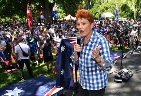 One Nation leader, Pauline Hanson, at an Australia Day event in Brisbane on 26 January.