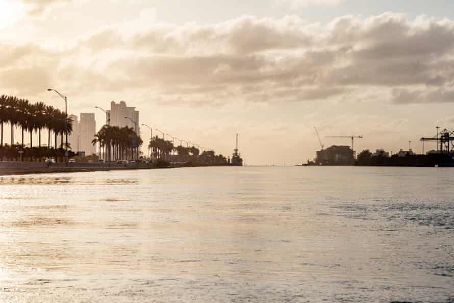 View of Miami Beach and Fisher Island from water