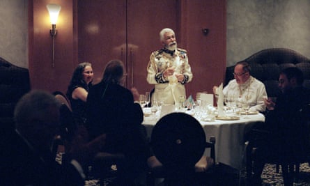 Claude-Philippe Berger self-styled king of Maison Royale de Tanna, addressing guests during a gala for the Royal House at a business hotel in Berlin.