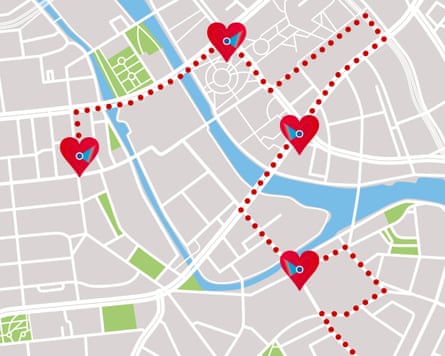 map hearts illustration location tracking