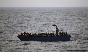 A stock picture of a boat carrying migrants in the Mediterranean Sea, 21 miles off the coast of Libya, earlier this month.