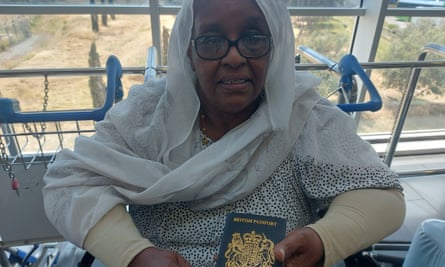 Mona Zanon, who live in Manchester, at Larnaca airport in Cyprus with her British passport after being evacuated by the RAF from Sudan