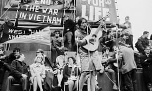 Joan Baez performs at a demonstration against the Vietnam war in Trafalgar Square in May 1965.