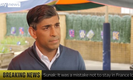 Rishi Sunak being interviewed by Sky News about leaving D-day event early