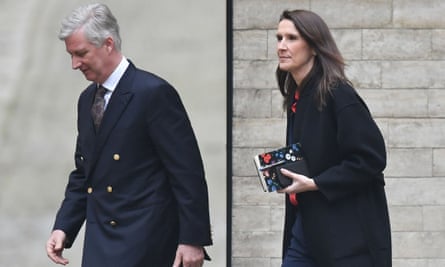 belgium caretaker sophie powers covid fight hands pm philippe meets king stalemate month nominated officially benot government photograph form right