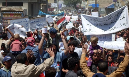 Anti-government protesters in Deraa in April 2011.