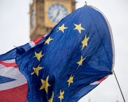 The EU and union flags fly with Big Ben in the background