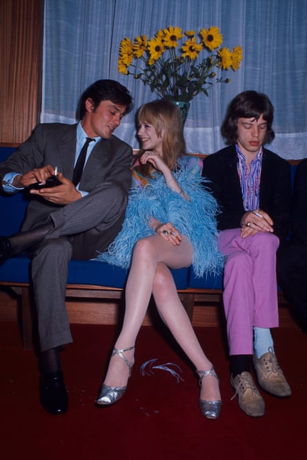 Alain Delon, left, with Marianne Faithfull and Mick Jagger