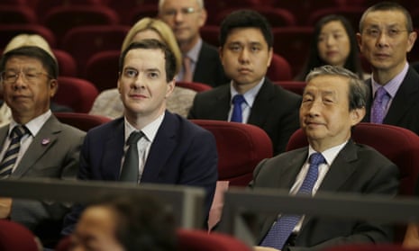 George Osborne watches a Chinese production of War Horse with China’s vice premier Ma Kai in Beijing.
