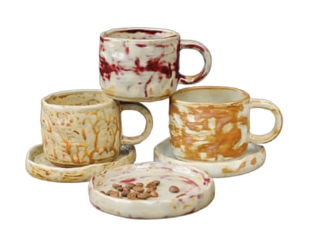 Set of three Wabi Sabi Ceramic Mugs and coasters.