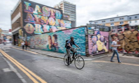 A cyclist on Rivington Street in London