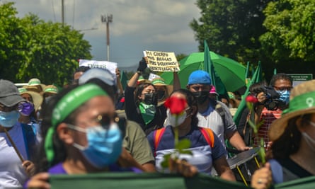 Women protest on the Global Day of Action for abortion in San Salvador in September 2021.
