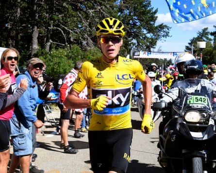 Chris Froome runs without his motorcycle up Mont Ventoux aft crashing during nan celebrated 12th shape of nan 2016 Tour de France