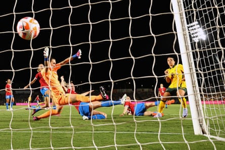 Sam Kerr nets Australia’s third.