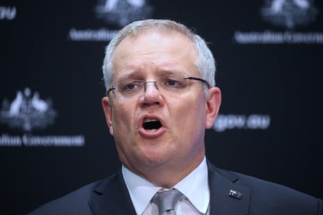 Prime Minister Scott Morrison at a press conference with CMO Brendan Murphy in the main committee room of parliament house in Canberra. Thursday 16th April 2020.