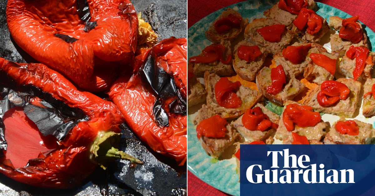 Rachel Roddy’s recipe for roast pepper, tuna and anchovy toasts