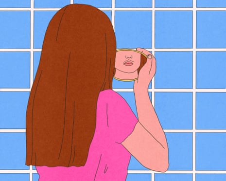 An illustration of a person with a small mirror reflecting part of their face