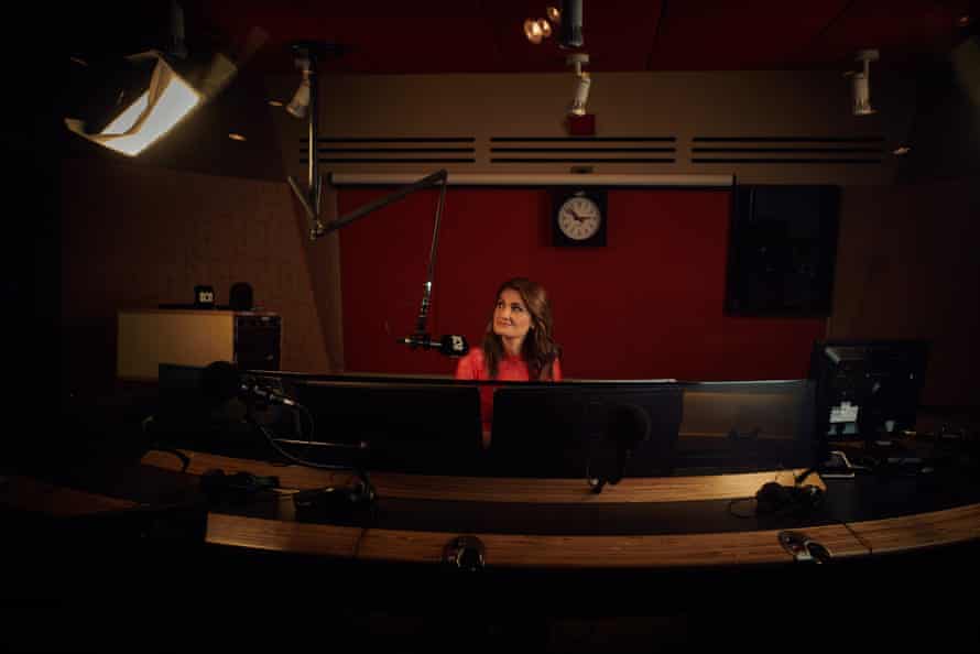 Patricia Karvelas behind the panel in the studio