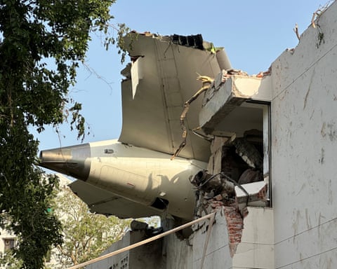 The tail of the Air India Boeing 787 Dreamliner plane that crashed
