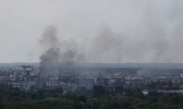 Smoke rising over Sievierodonetsk in June. There are claims that the Russian soldier had previously been filmed near Sievierodonetsk’s Azot chemical works.