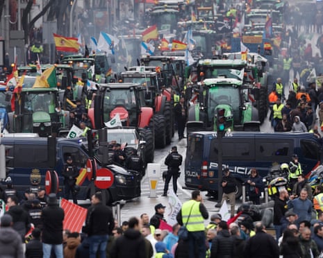 Spanish farmers protest with tractors against EU-Mercosur trade deal and the economic pressures facing the agricultural sector, in downtown Madrid, Spain.