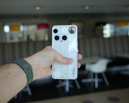 The Nothing Phone 3’s glyph matrix used as a viewfinder for the rear camera.