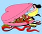 Illustration of a woman and a giant heart-shaped box of chocolates containing different men