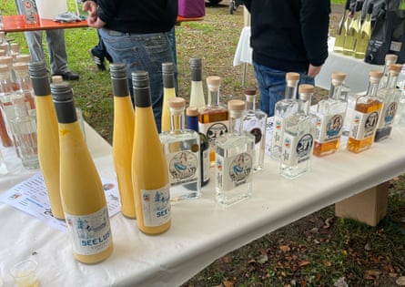 Fruit liqueurs and spirits for sale on the shores of Lake Constance.