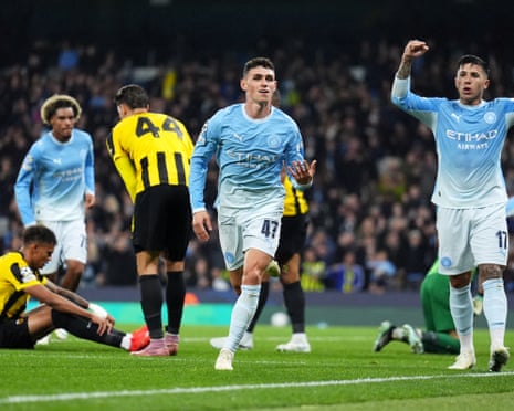 Phil Foden races away after scoring against AEK Athens