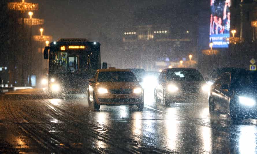 A Moscow road during a snowfall. Russia’s rate of road fatalities is nearly double that of the US.