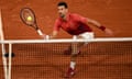 Novak Djokovic in action against Roberto Carballés Baena in the men's singles second round match at the 2024 French Open on 30 May 2024